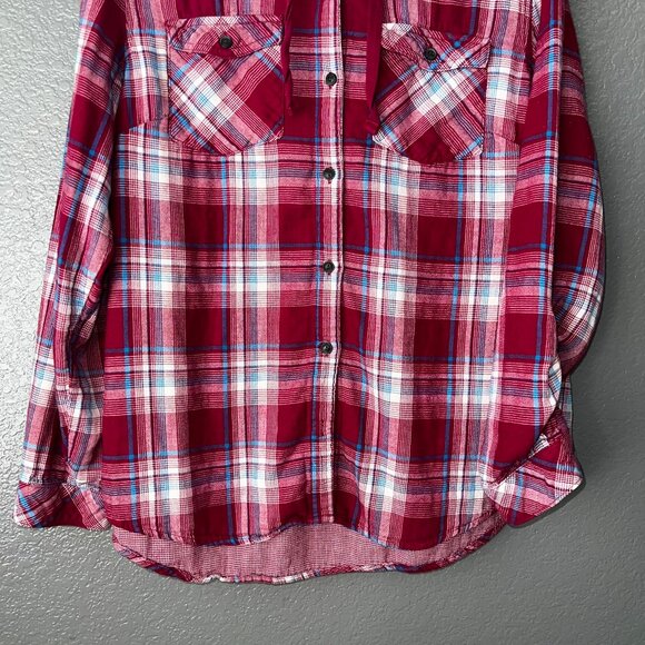 Boston Traders Plaid Hooded Button Shirt Men’s L | Maroon Flannel Casual - Picture 4 of 9
